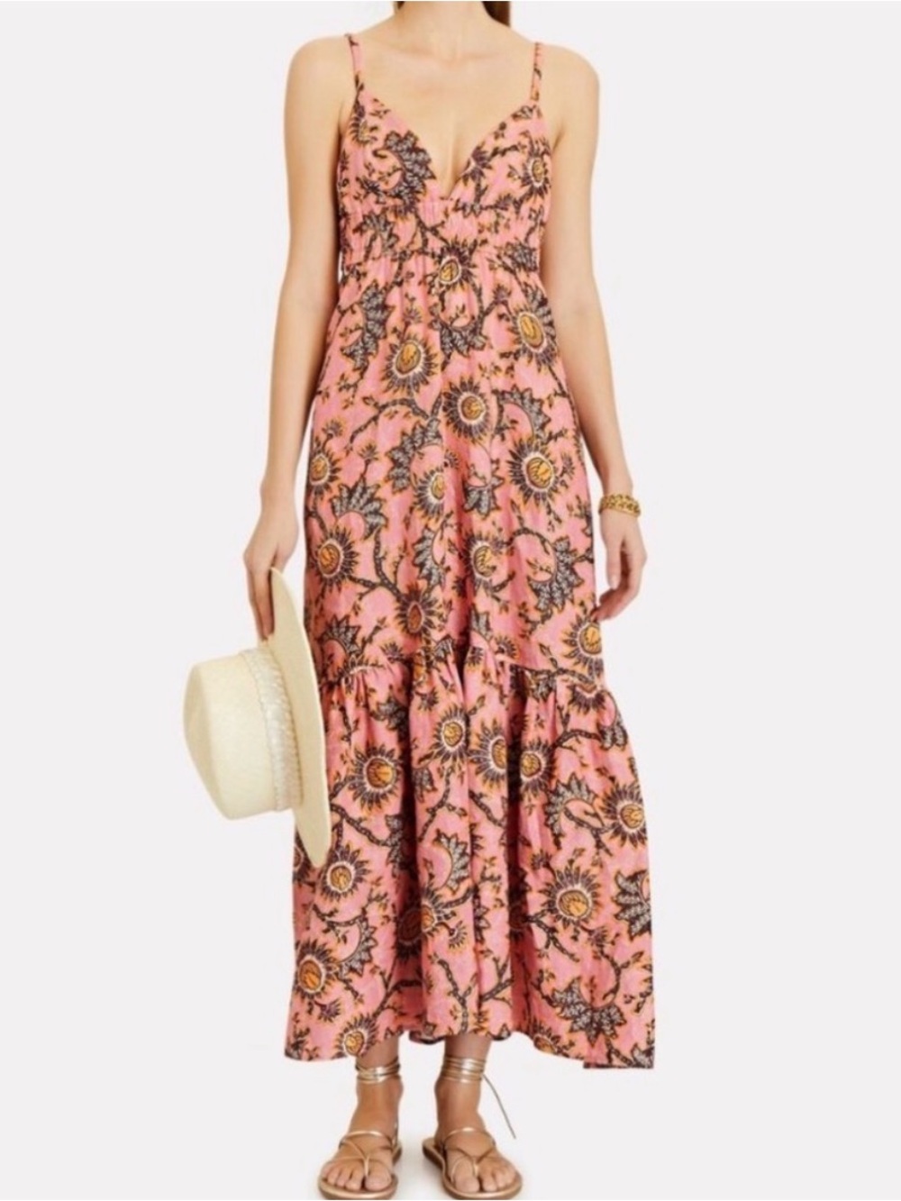 A.L.C. Pink Sunflower-Print Tiered Maxi Dress